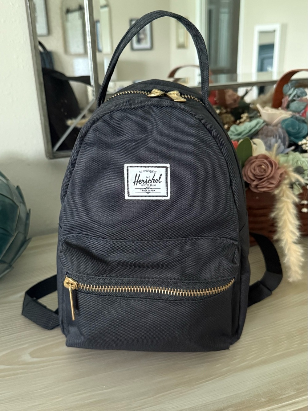Herschell Black Mini Backpack with Gold Zipper